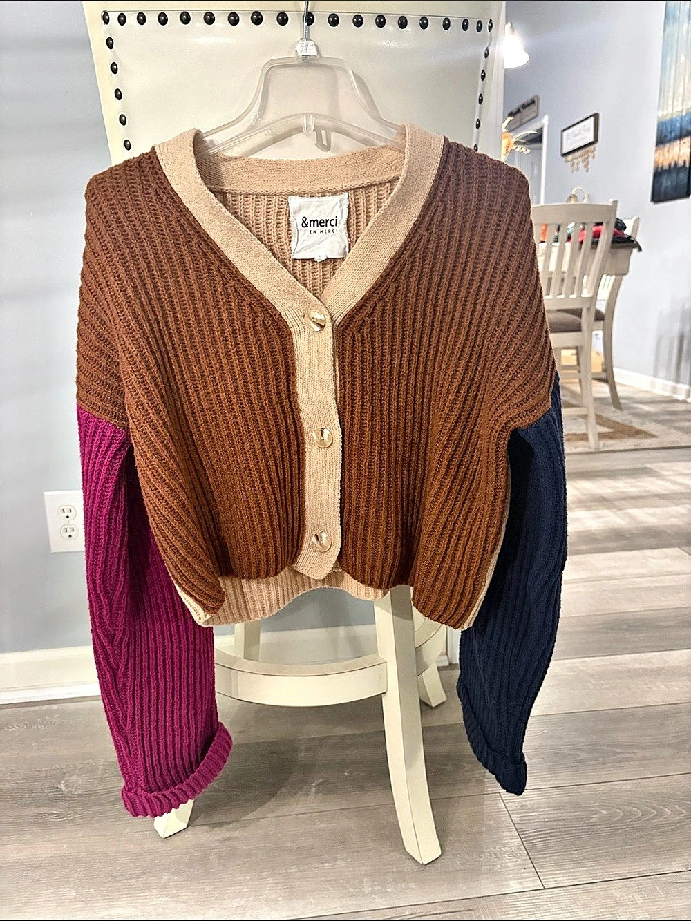 &merci & Color Block Cardigan in Brown & Beige Size Large